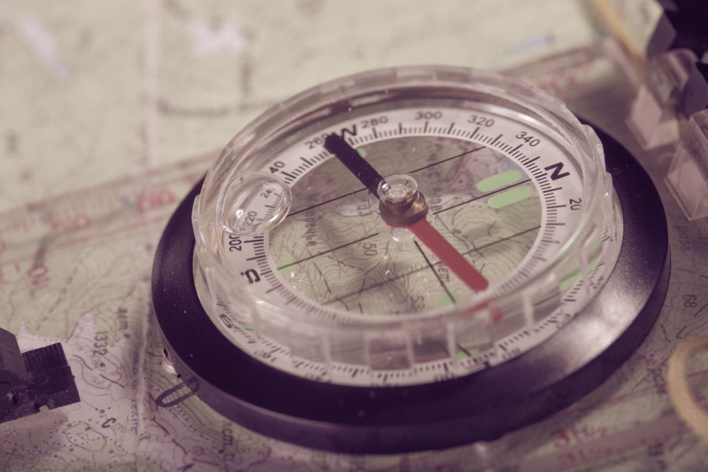 retro style abstract shoot with the compass on a map
